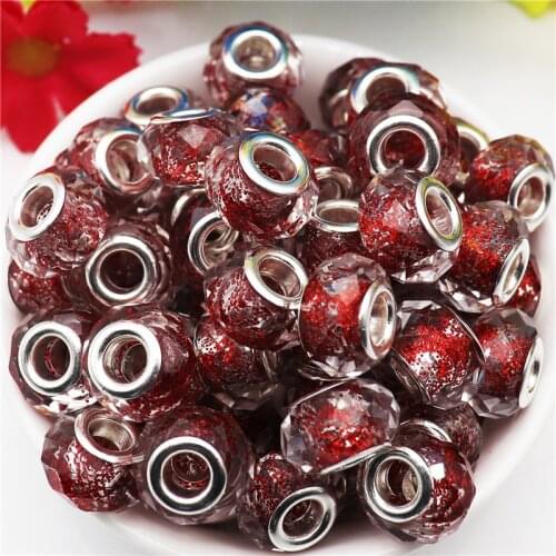 10Pcs/Lot Large Hole Color Glitter Glass Cut Faceted Murano Spacer Beads Charms Fit Pandora Bracelet Women DIY Jewelry Making
