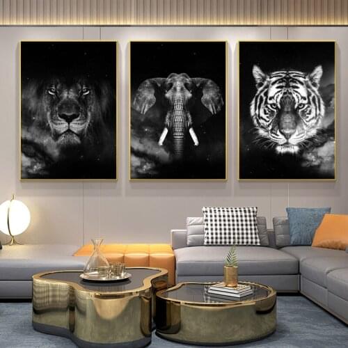 Black White Animals Tiger Lion Oil Painting on Canvas Art Posters and Prints Wall Pictures for Living Room Home Cuadros Decor