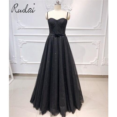 Black Simple Luxury Evening Dresses Long Shiny Bow Sash Strapless Prom Dress 2020 robe de soiree Women Party Formal Dresses