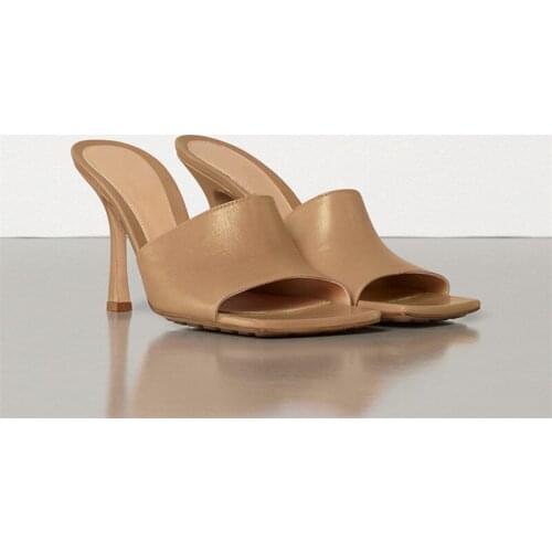 ENMAYER Summer Slides Women Shoes Natural Genuine Leather Thin Heels Shoes Real Leather Extreme High Heel Slippers Lady Sandals