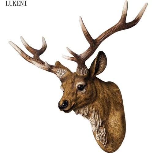 European and American Retro Creative Simulation Animal Deer Head Decoration Wall Hanging Home Style Indoor Resin Crafts Pendant