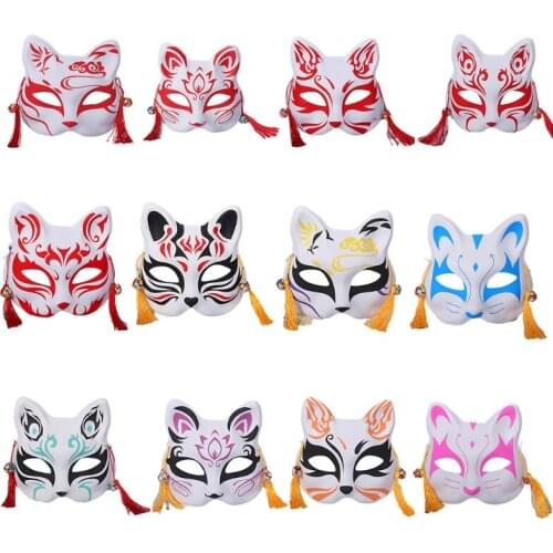 K3NF Cat Mask Japanese Hand Drawing Foxes Half Face Mask Funny Halloween Masquerade Cosplay Mask Party Props Costumes