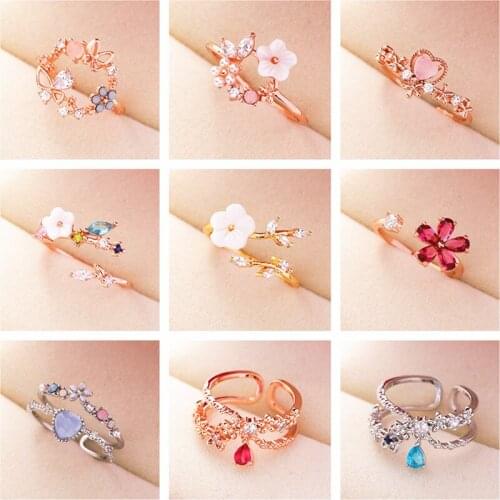 Кольцо Fashion Imitation Crystal Rings Women 2020 Trendy Sweet Elegant Flower Ring for Girls Finger Jewelry Bague Bridal Gifts