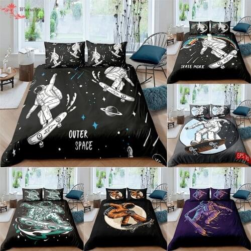 Cartoon Outer Space Astronaut Bedding Set 90/135 Beds 240 Duvet Cover Bed Cover Teens Twin King Queen Size Skateboard Bedclothes