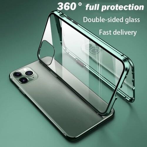 360 Magnetic Adsorption Metal Cases For iPhone 12 Pro XS Max XR Double-Sided Glass Case For IPhone 7 7P 8Plus 11 SE Magnet Cover