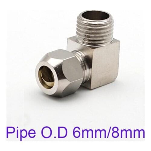 PL 6mm/8mm Copper Nickel-plated Ferrule Elbow Hard tube 1/8 1/4 3/8 1/2 Male Metal Brass Pipe Connector L for Oil