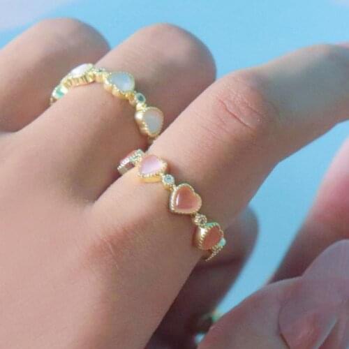 Fashion Open Ring Adjustable Heart Shaped Opal Copper Finger Ring Women Accessories