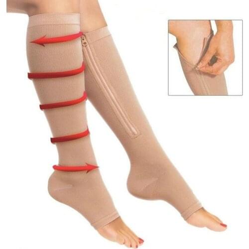 1 Pair Women Burn Fat Zipper Socks Open Toe Girl Compression Slim Beauty Leg Zip Shapper Prevent Varicose Veins