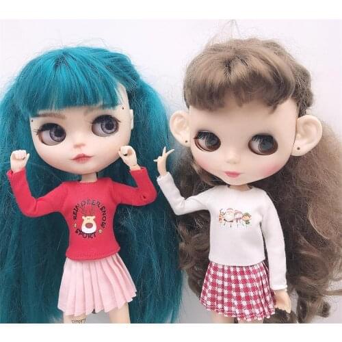 New blyth Clothes Fashion Cartoon Printed T-shirt Christmas Long T-shirt for blyth,licca,momoko,1/6 Dolls Accessories