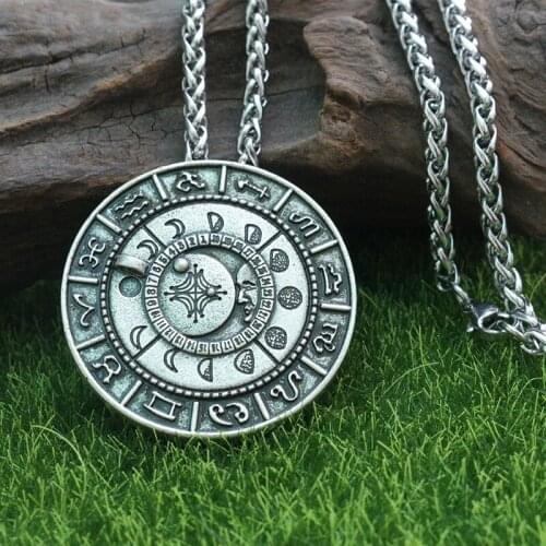 1pcs wholesale old moon phase talisman necklace rune pendant amulet jewelry Retro Pagan pendant