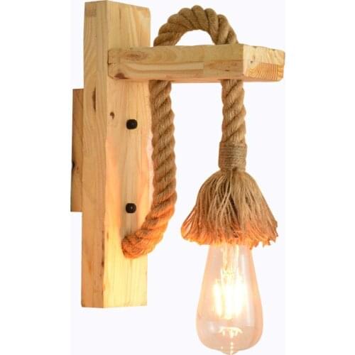 Industrial Wood Retro Wandlamp Hemp Rope Wall Lamp Light Wall Sconce DIY Bedroom Restaurant Bar Aisle American Halogen MJ1112
