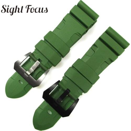 24mm 26mm Army Green Lighting Watch Band Replacement for Panerai Submersible Radiomir Sport Rubber Strap Bracelets Military Belt