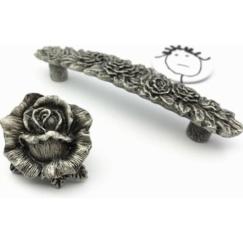 LCH Nordic Style Rose Shaped Knob String Horse Creative Matte Silver Knob Vintage Lead-Zinc Alloy Cabinet Handle Drawer Pull