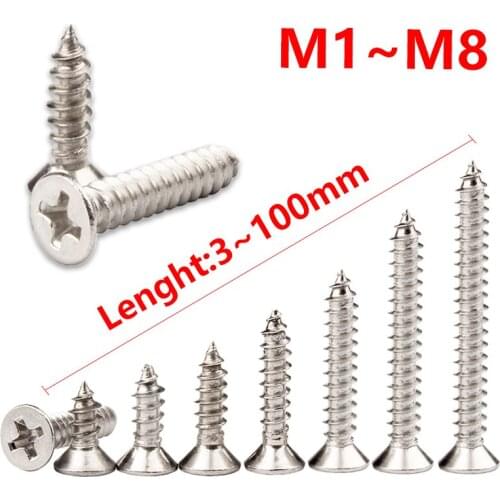 304 Stainless Phillips Cross Small Flat Head Self Tapping Screw Countersunk Thread Metric Bolt Steel M1M1.2M1.4M1.7 M2 M4 M5M6M8