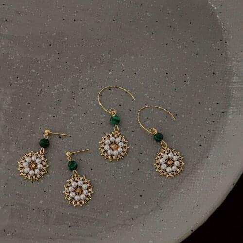 Drop Earrings for Women Retro Geometric Zircon Round Earrings Simple Pearl Fashion Natural Stone Earrings Jewelry Wholesale