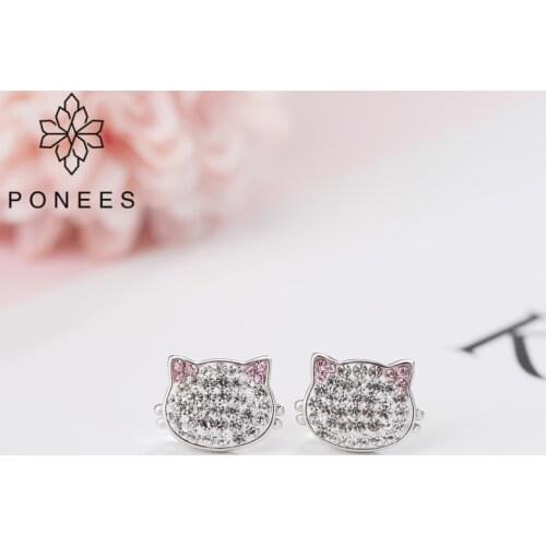 PONEES Earrings 2018 Rhodium Classic Fashion Kitten Animal Jewelry Cute Cat Stud Earrings For Women Girls Gift