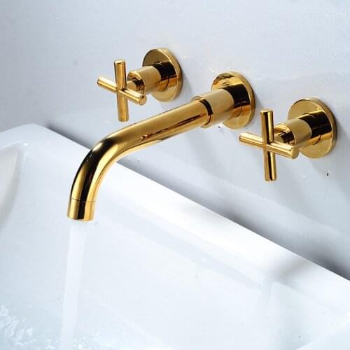Widespread double handle sink faucet wall mounted double handle black chrome brass bathroom basin faucet