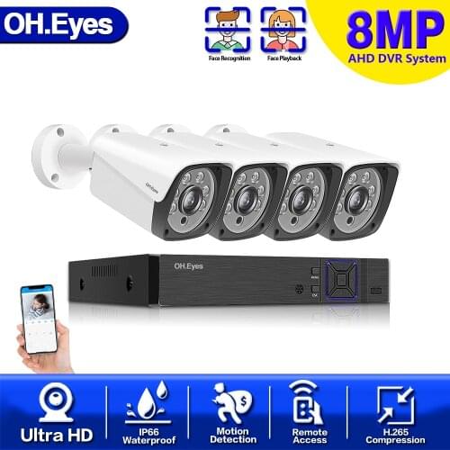 H.265 4CH 4K DVR CCTV System 8.0MP AHD Security Cameras IR Outdoor Alarm System IP66 Video Surveillance kit Motion Detection P2P