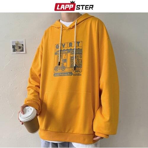 LAPPSTER Men Graphic Harajuku Hooded Hoodies 2021 Autumn Korean Fashions Oversized Sweatshirts Japanese Streetwear Hoodie INS
