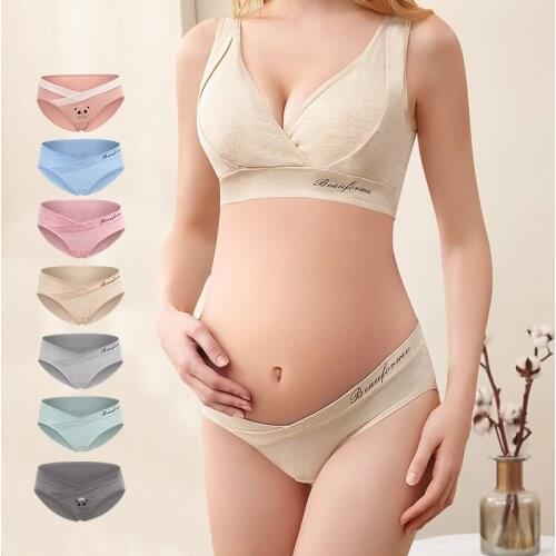 4 Piece Pregnancy Underwear Low Waist Briefs Cute Cartoon Under Bump Criss-Cross Maternity Panties