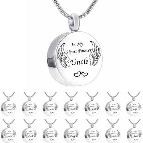 In My heart Forever dad and mom Cremation Urn Necklace for Ashes Round pendant Urn Ashes Keepsake Memorial Pendant