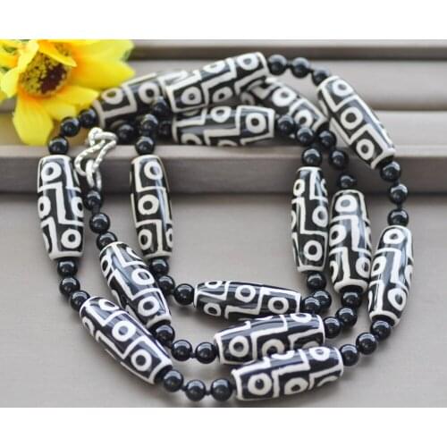 Z10230 40" 40mm Tibet Eye Round Black Agate Necklace