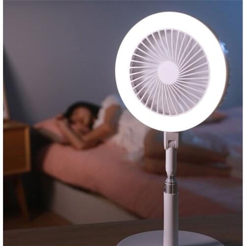 USB Charging Rotating Retractable Floor Fan with Live Fill Light LED Makeup Light Bedroom Timing Control Fan Lamp Night Light