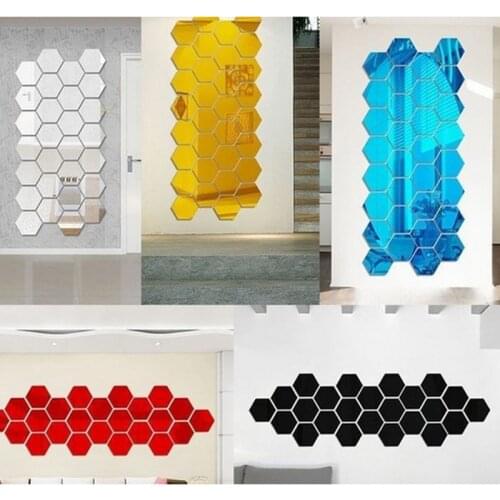 Diy Mirror Creative Hexagonal Mirror Wall Stickers Wall Sticker Background Living Room Wall Decoration Green Art Home Sticker