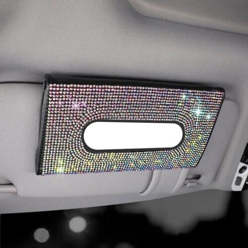 1PCS Sturdy Car Tissue Box Holder Creative Rhinestone Drawer Box Car Sun Visor Soft Leather Tissue Box Automotive Interior