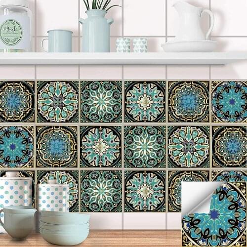 10pcs Mandala Style Crystal PVC Waterproof Self-adhesive Tile Sticker Decals Kitchen Bathroom Furniture Decor Wall Sticker Mural
