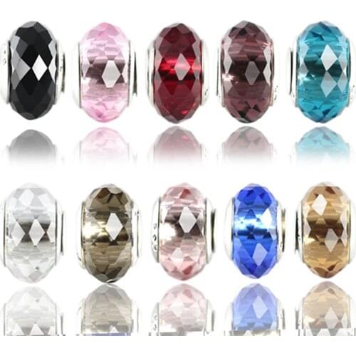 200pcs/lot Lowest wholesale prices Mixed New Charms Crystal Beads Fit European Brcaelet And Diy Bead 925 Silver Glass beads H38