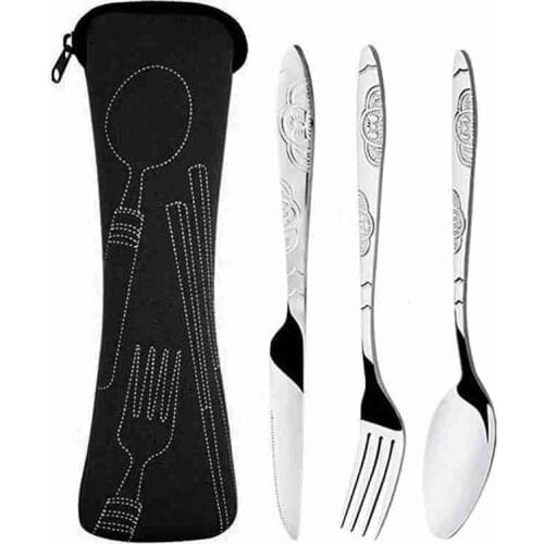 4Pcs Portable Steel Knifes Fork Spoon For Family Camping Storage Travel Bag Steel Cutlery Set With Cutlery
