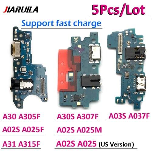 5 Pcs , USB Charging Port Board Flex Cable Connector Parts For Samsung A30 A305F A30S A307 Mic Microphone Auto Jack Headphone