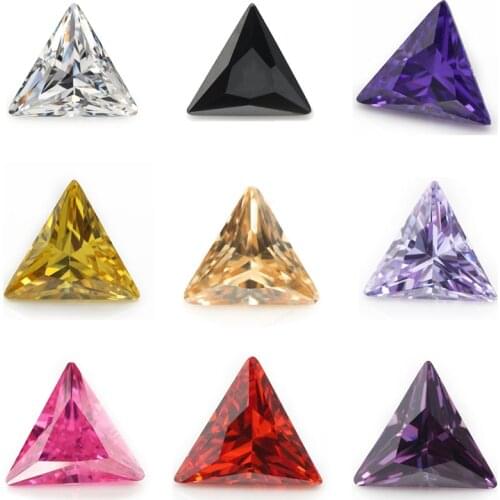 50pcs 3x3~10x10 AAAAA TriangleShape Golden Yellow , Voilet,Olive , Purple, Black, Pink Cubic Zirconia Stone Loose