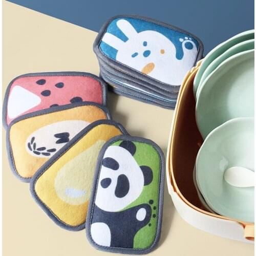 6PCS Panda Family Microfiber Sponge Cloth Kitchen Houshold Cleaning Tool Bathroom Cleaning Sponges Towel Dropshipping