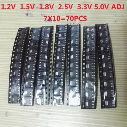 70pcs = 7 Kinds *10pcs AMS1117 Kit AMS1117-ADJ AMS1117-5.0V AMS1117-3.3V AMS1117-2.5V AMS1117-1.8V AMS1117-1.5V AMS1117-1.2V