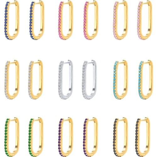 CANNER U Micro-Inlaid Zircon Purple/Turquoise Diamonds Pendientes Sterling Silver Earrings For Women Earrings Hoops Серьги 2021