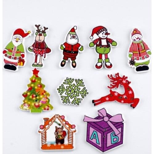 Free shipping -2015 New Random 100pcs Mixed 2 Holes Christmas Wood Sewing DIY Buttons Scrapbooking 19-35mm D3043