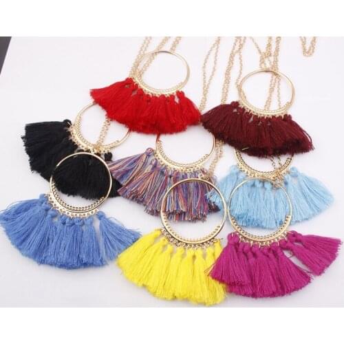 Bohemia Ethnic Tassel Statement Necklace Women Long Chain Gold Round Pendants Necklaces Fashion Jewelry Collier Femme Wholesale
