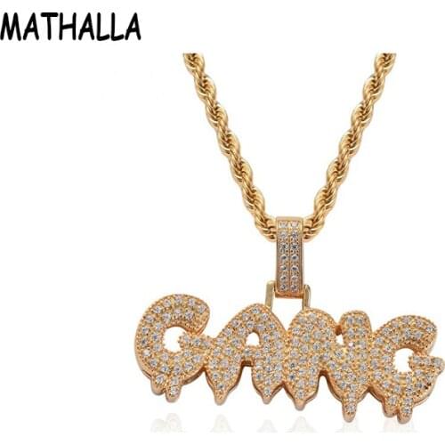 Hiphop Jewelry Micro Pave CZ Zircon Stone GANG Letters Pendent Iced Out Name Charm Gold Brass Necklace 2019 Cool Jewelry for Men