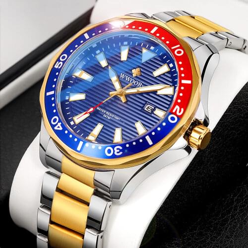 WWOOR 2021 New Luxury Military Gold Watch Mens Sports Diver Quartz 30ATM Waterproof Luminous Date Wristwatches Relogio Masculino