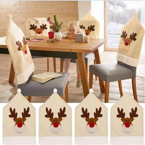 4pcs Christmas Hat Chair Cover Xmas Santa Claus Deer Elk Dining Chair Covers for Kitchen Placemat Dining Seat Christmas Decor