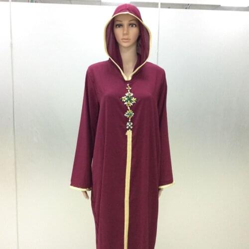 Dubai Abaya Djellaba Moroccan Kaftan women diamond braided finish with long sleeved Muslim hijab Maxi dress Arabic Islamic cloth
