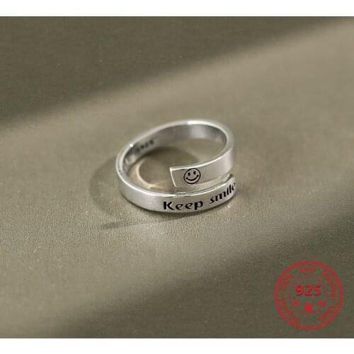 Factory Price 925 Sterling Silver Ring Retro Simple Korean Trend Style Sculpture Smiley Face Womens Double-layer Open Ring
