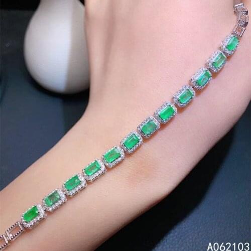 KJJEAXCMY fine jewelry 925 sterling silver inlaid natural emerald Womens fashion exquisite square gem hand bracelet support det
