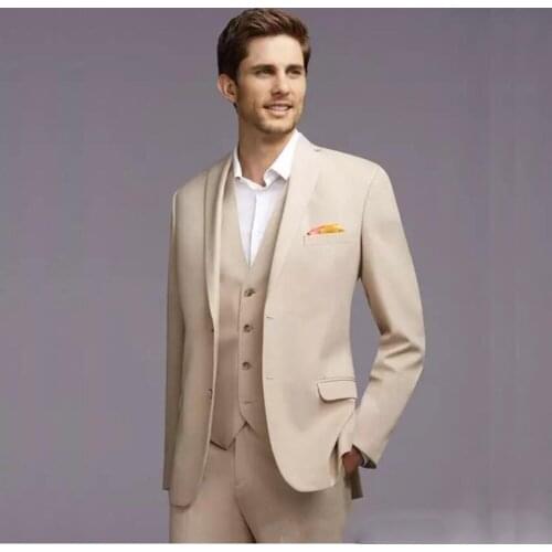 3 Pieces Notched Lapel Two Button Men Suit Slim Fit Custom Made Groom Tuxedos Wedding Dress Suit Blazer Vest Pants