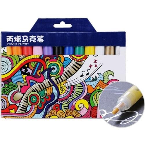 12/24 Color Acrylic Paint Pens Markers Non-toxic Marker Pens For Children Kid Gifts Rock Painting Fabric Photo Album DIY Craft