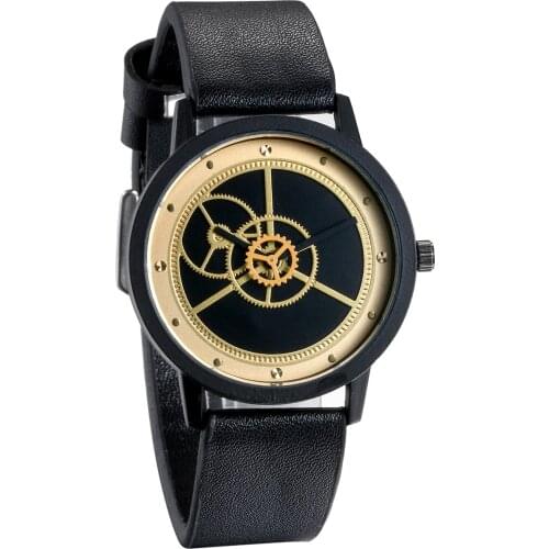 Lancardo Classic Women Men Watch PU Leather Retro Gear Engineer Dial Wristwatch Stainless Steel Quartz Clock Relojes Montre