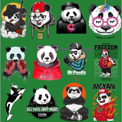 Punk Letter Panda Animal Heat Transfer Stickers Tops T-shirt Patches for Clothing Appliqued Decorative Iron-on Transfers Patch