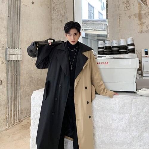 New western style splicing atmosphere windbreaker mens mid-length loose all-match jacket